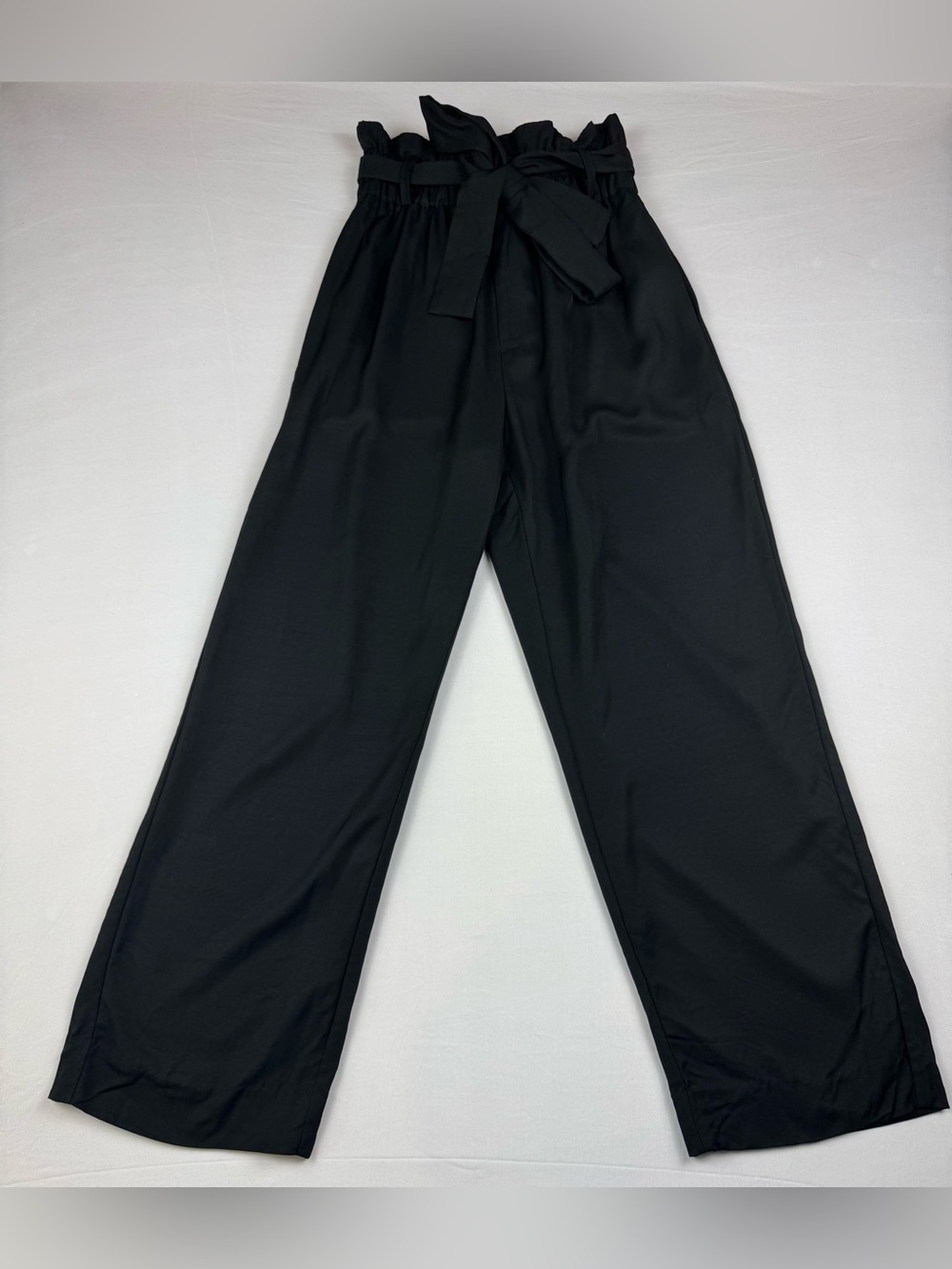 POINT SUR Black Wide Leg Pants Paperbag Ruffle Waist Highrise Belted Sz 4